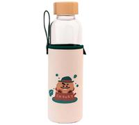 Line Friends BT21 Gourde en Verre 500ml Réutilisable Motif SHOOKY avec Étui Blanc / Vert