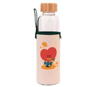 Line Friends BT21 Gourde en Verre 500ml Réutilisable Motif TATA avec Étui Blanc / Vert
