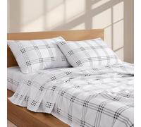 Linen Closet Parure de lit 100% Percale de Coton 160 g/m² pour Grand lit, Motif Tartan Gris