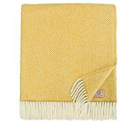 Linen & Cotton Chaude et Douce Grande Couverture en Laine Alaska Diamant Sergé - 100% Pure Laine de Nouvelle-Zélande, Jaune Moutarde (140 x 220 cm) Plaid Dessus de Lit Couvre-Lit Jete de Canape