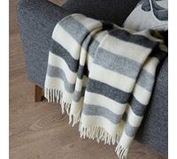 Linen & Cotton Couverture Chaude et Moelleuse à Rayures Malmo - 100% Pure Laine de Nouvelle-Zélande - Gris Anthracite Blanc (140 x 200 cm) - Couverture de canapé Plaid en Laine Vierge