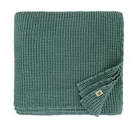 Linen & Cotton Couverture Couvre-lit Gaufré Waffle Pique Enzo - 48% Lin, 52% Coton, Vert Émeraude (180 x 230 cm) Courtepointe Jeté Dessus de Lit Canapé Plaid d'Été pour 1 ou 2 Personnes Chambre Salon