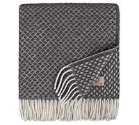 Linen & Cotton Couverture en Laine Douce de Qualite Sofia avec Franges - 100% Pure Laine de Nouvelle-Zélande, Gris Foncé Anthracite (130 x 170 cm) Plaid en Laine Vierge Décoration de Votre Chambre