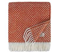 Linen & Cotton Couverture en Laine Douce de Qualite Sofia avec Franges - 100% Pure Laine de Nouvelle-Zélande, Terracotta Orange Rouge (130 x 170 cm) Plaid en Laine Vierge Décoration de Votre Chambre