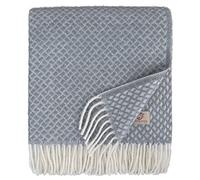 Linen & Cotton Couverture en Laine Douce de Qualite Sofia avec Franges - 100% Pure Laine de Nouvelle-Zélande, Gris Bleu (130 x 170 cm) Plaid Femme Homme en Laine Vierge Décoration de Votre Chambre
