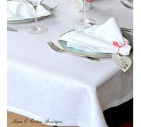 Linen & Cotton Élégante Nappe Ajourée en Tissu Florence - 100% Lin, Blanc (143 x 200 cm) Lavable Rectangulaire Grande Taille Festive pour la Décoration de Table de Cuisine Mariage Buffet Reception