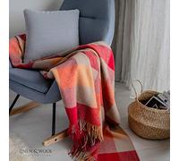 Linen & Cotton Extra Douce et Chaude Couverture en Laine Bolivia - 100% Pure Laine de Nouvelle-Zélande, Rouge/Orange/Beige Creme (130 x 170cm) Plaid Couvre-Lit Coloré Jeté de Canapé Sofa Fauteuil