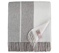 Linen & Cotton Plaid, Couverture en Laine, Couvre-Lit de Luxe Anna, 100% Laine Merinos - 140 x 200cm (Gris Foncé/Blanc de Lait)