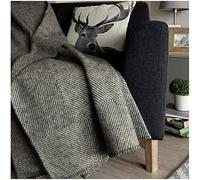 Linen & Cotton Plaid, Couverture en Laine, Couvre-Lit de Luxe Iceland - 100% Laine (140 x 200cm) Gris