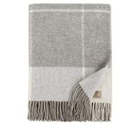 Linen & Cotton Plaid de Luxe A Carreaux Olivia - 100% Laine Merinos, Gris/Blanc (140 x 200cm) Couverture Chauffante/Jeté de Canapé/Couvre Lit Polaire/Blanket pour Sofa Fauteuil/Idée Cadeau