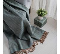 Linen & Cotton Plaid de Luxe Paris Diamant Sergé - 100% Pure Laine de Nouvelle-Zélande, Marron Aqua Bleu Turquoise (140 x 200 cm) Couverture Couvre-Lit Jeté de Canapé Blanket pour Sofa Chaise Salon