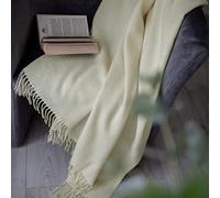 Linen & Cotton Plaid de Luxe, Très Doux et Chaud Stonewold - 100% Laine Merinos, Blanc Naturel (140 x 200 cm) Couverture Chauffante/Jeté de Canapé/Couvre Lit Polaire/Blanket pour Sofa/Idée Cadeau