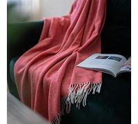 Linen & Cotton Plaid de Luxe, Très Doux et Chaud Stonewold - 100% Laine Merinos, Corail Rose Blanc Naturel (140 x 200 cm) Couverture Chauffante/Jeté de Canapé/Couvre Lit Polaire/Blanket pour Sofa
