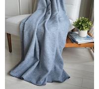 LINEN & COTTON Plaid Laine ICELAND Bleu 140x200 - Couverture de Canape | Jeté de lit grande taille, 100% pure laine de Nouvelle-Zélande, chaud et doux, parfait pour canapé lit fauteuil et couvre-lit