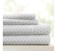 Linen Market Double-Brushed Patterned Microfiber Queen Sheet Set 4 Piece - Oeko-TEX Certified Ultra Soft & Wrinkle-Free - 16" Deep Pocket Sheets - Easy Care Queen Size - Honeycomb Light Gray