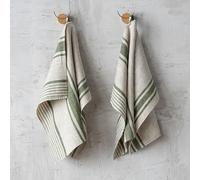 LinenMe Provence Torchons de Cuisine Lot de 2 - Lin 100%, 45x66 cm - Torchon Vaisselle Absorbant avec Accroche - Torchon Cuisine Vaisselle fabriqués en Lituanie - Naturel/Vert forêt