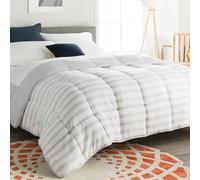 Linenspa Couette 4 saisons en microfibre - Ultra doux, Couette 155x220 cm, 1 personne, Couverture Gris / rayé Blanc