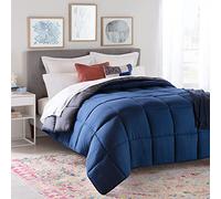 Linenspa Couette 4 saisons en microfibre - Ultra doux, Couette 200x200 cm, 2 personnes, Couverture Blue Marine / Gris Graphite
