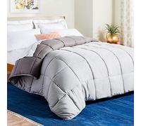 Linenspa Couette réversible en Duvet Alternatif et Insert, Toutes Saisons, piqûres carrés, literie pour Enfants, Adolescents et Adultes, Gris Pierre/Anthracite, lit King Size Oversize