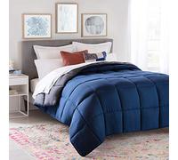 Linenspa Couette réversible en Duvet Alternatif et Insert, Toutes Saisons, piqûres carrés, literie pour Enfants, Adolescents et Adultes, Bleu Marine/Graphite, lit King Size Oversize