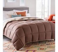 Linenspa Couette réversible en Duvet Alternatif et Insert, Toutes Saisons, piqûres carrés, literie pour Enfants, Adolescents et Adultes, Sable/Moka, lit Queen Size Oversize