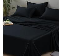 LINENWALAS Drap plat 100 % bambou bio de 1,2 m - Doux et rafraîchissant - Parfait pour les cheveux et la peau - Petit lit double 220 x 260 cm - Noir
