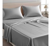 LINENWALAS Drap plat simple uniquement, 100 % Tencel soie douce rafraîchissante drap du dessus Lyocell literie parfait pour les cheveux et la peau 180 x 275 cm (gris clair, simple)