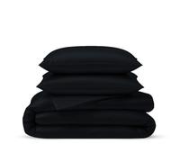 LINENWALAS Ensemble de housse de couette en bambou 100 % naturel de 3 pièces avec fermeture éclair et attaches aux coins - Literie fraîche et douce parfaite pour les soins de la peau (superking, noir