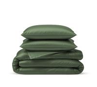 LINENWALAS Parure de lit en 100 % bambou bio, 2 pièces, avec fermeture éclair et étiquettes aux coins - la housse de couette en bambou la plus douce et la plus fraîche pour Noël, lit simple, vert