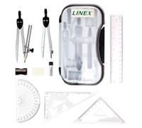 Linex Kit de géométrie noir pour examens, école secondaire, 10 pièces, boussole, rapporteur