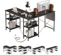 LINFE Bureau d'angle Bureau informatique en L, réversible, avec prise électrique, 140x140x74 cm Noir Noir G