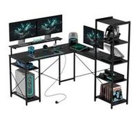 LINFE Bureau d'angle en L, bureau moderne avec support pour écran, ports USB et prises électriques (noir) Noir
