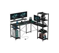 LINFE Bureau d'angle en L, bureau moderne avec support pour écran, ports USB et prises électriques (noir)