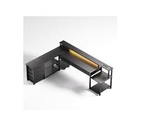 LINFE Bureau d'ordinateur au design moderne, bureau de bureau compatible Bluetooth avec prises, bandes lumineuses RVB et télécommande, noir