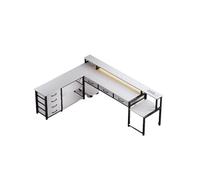 LINFE Bureau d'ordinateur au design moderne, bureau de bureau compatible Bluetooth avec prises, bandes lumineuses RVB et télécommande, blanc