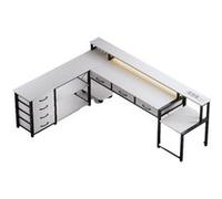 LINFE Bureau d'ordinateur au design moderne, bureau de bureau compatible Bluetooth avec prises, bandes lumineuses RVB et télécommande, blanc Blanc