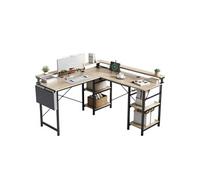 LINFE Bureau en L, table d'ordinateur multi-scénarios avec bande lumineuse LED et pochette de rangement, 140 x 140 x 85 cm, beige
