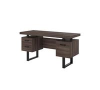 LINFE Bureau minimaliste, bureau d'ordinateur, structure en MDF et acier tubulaire de haute qualité, tiroirs silencieux, 135 x 54 cm, marron