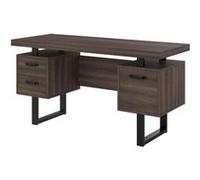 LINFE Bureau minimaliste, bureau d'ordinateur, structure en MDF et acier tubulaire de haute qualité, tiroirs silencieux, 135 x 54 cm, marron Marron