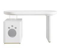 LINFE Bureau multifonctionnel avec lit pour animaux intégré, finition blanche de style français, 117 × 50 × 76 cm, adapté aux animaux de taille M-XL Blanc
