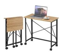 LINFE Bureau pliant, bureau d'ordinateur avec roulettes, 80 centimètres Noir