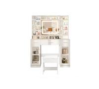 LINFE Coiffeuse Vanity avec miroir LED, 3 couleurs de lumière, commande tactile, coiffeuse avec éclairage, tiroirs et tabouret, coiffeuse - Blanc