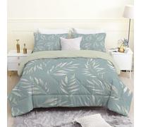Linfye couette 140x200 Enfant, Feuilles Vert Sauge Imprimée Duvet 1 Personne Legère Chaude 4 Saisons, Motifs Végétaux Douce Réversible Edredon et 2 Taies d'Oreiller 65x65 cm