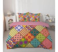 Linfye Couette 260x240 cm Patchwork Coloré - Couette Imprimée Plaid Floral 4 Saisons en Microfibre, Duvet 240x260 Legere et Chaud, Edredon pour Lit 2 Personnes avec 2 Taies d'oreiller 65x65 cm