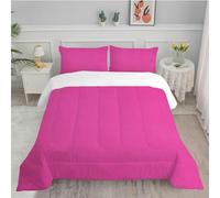 Linfye Couette 260x240 Couleur Unie Rose Couette Imprimée en Microfibre Couette 4 Saisons - Couette san Housse en Machine Couette Réversible et 2 Taie d'oreiller 65x65 cm