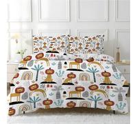 Linfye Housse de Couette 140x200 Enfant Lion Arc-en-Ciel Imprimée Parure de Lit 1 Personne, Garçon Végétal Réversible Sets de Housse Couette avec Fermeture Éclair avec 2 Taie d'oreiller 65x65 cm
