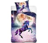 Linge de lit en coton 160x200 licorne lune étoiles