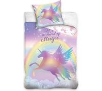 Linge de lit en coton 160x200 Licorne magique arc-en-ciel