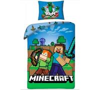Parure de Lit Minecraft Bros 100% Coton - Housse de Couette Réversible 140x200 cm + Taie d'oreiller