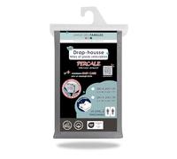 Linge des Familles - Drap Housse Coton Percale 2x90x200 (180x200) - Spécial Lit Articulé TPR - Ciment - Grand Bonnet 30 cm - Label Oeko-TEX® Standard 100 - Made in Europe